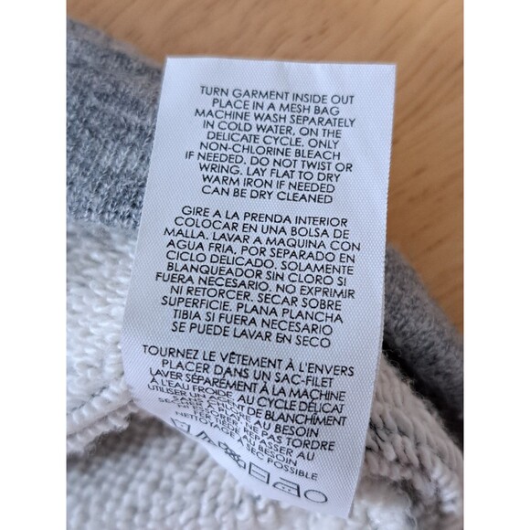 Cabi V Neck Gray Cream French Terry Sweater with Cable Knit Sleeves Size Small - Picture 6 of 8